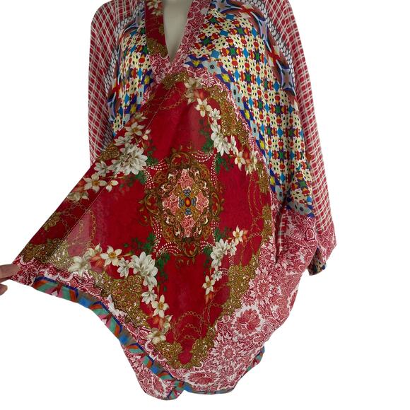 Johnny Was Dolce Mix Print Kimono Jacket Pockets Red Size XS - Picture 5 of 9